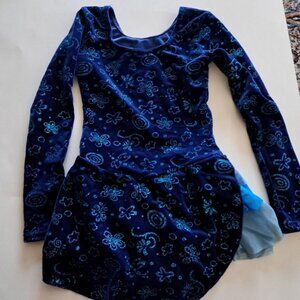 Mondor figure skating skate dress competition size 6x-7 blue, sleeves